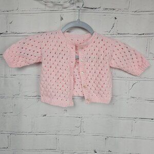 Baby Pink Eyelet Knit Girls Cardigan Sweater Buttons Spring Handmade 3 months